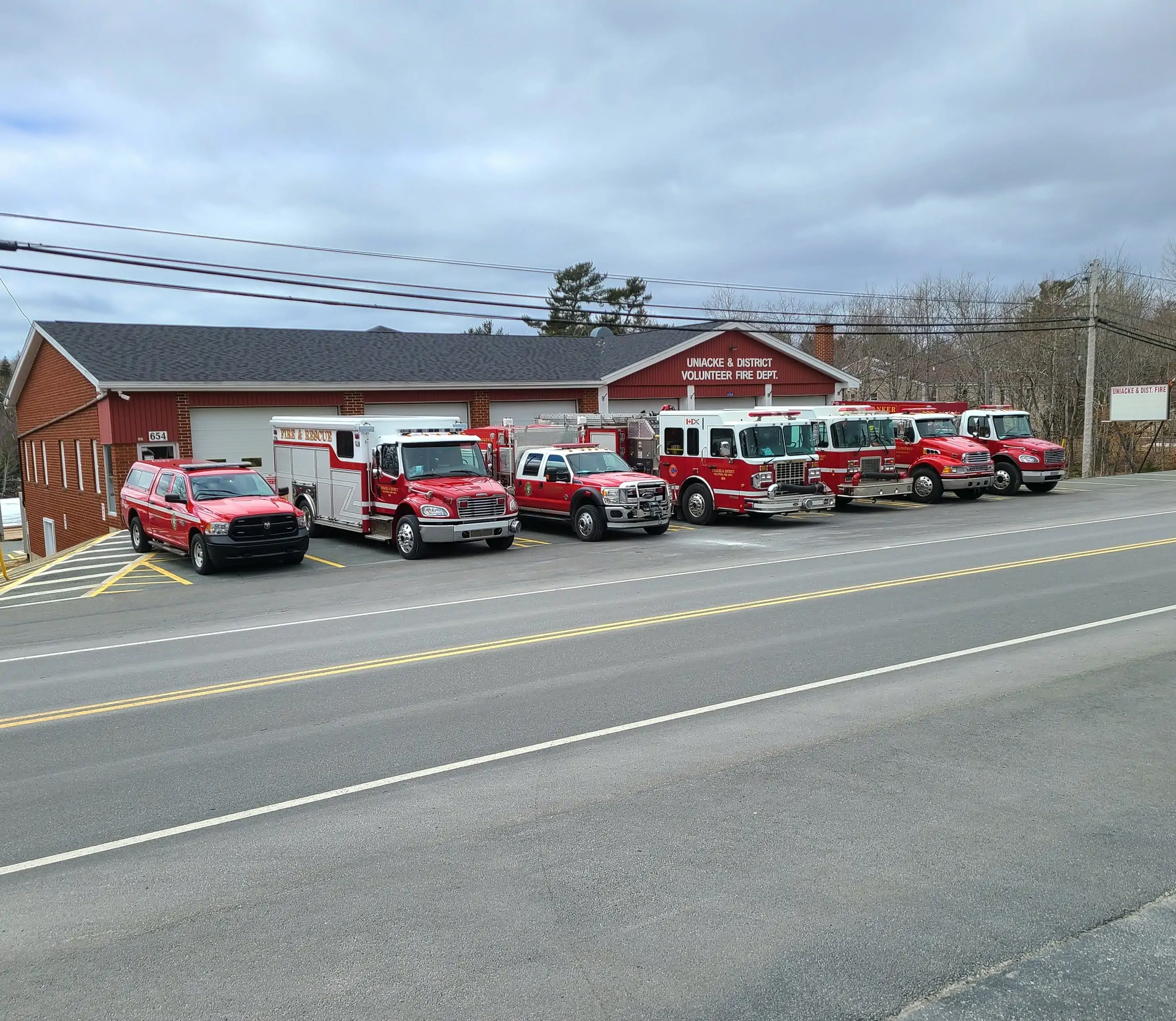 Fire department vehicles parked outside